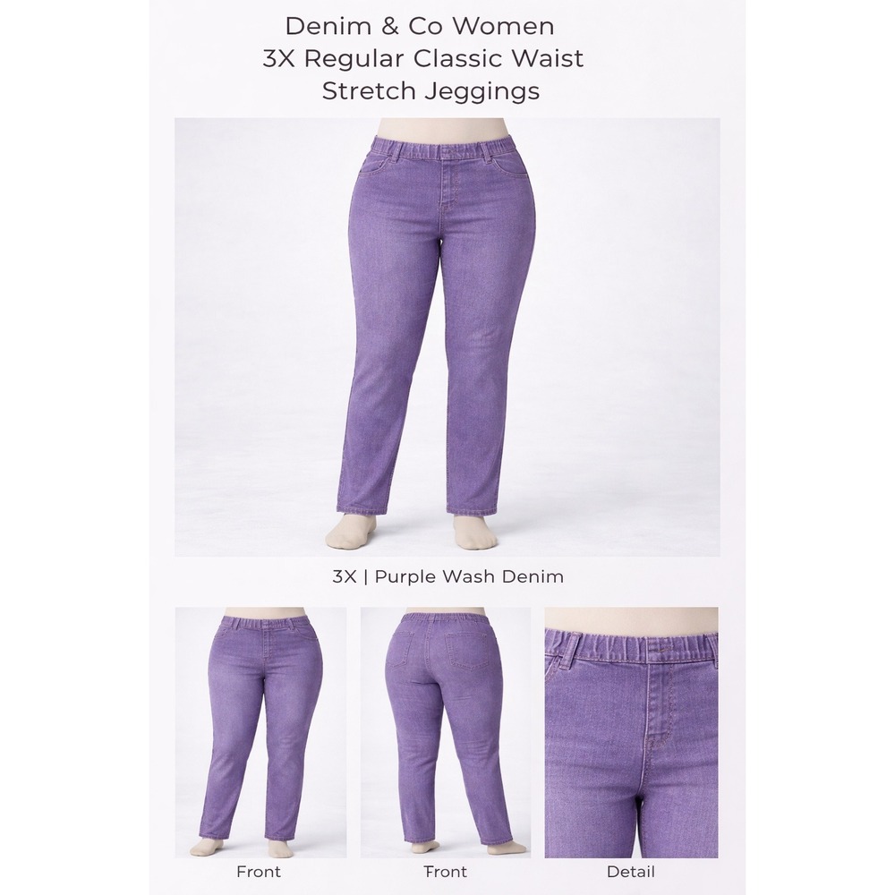 Denim & Co Womens‎ 3X Purple Wash Classic Waist Stretch Jeggings NWT A203017